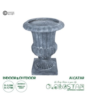 GloboStar® Artificial Garden ALCAZAR 20777 Επιδαπέδιο Πολυεστερικό Τσιμεντένιο Κασπώ Γλάστρα - Flower Pot Γκρι Φ51 x Υ71cm